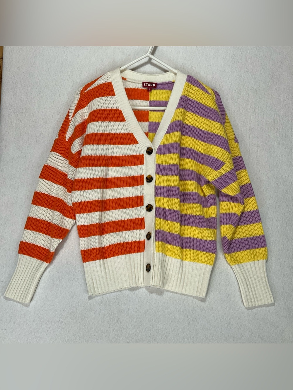 STAUD- Essex Mismatched Colorblock Striped Cardigan Sz Small $345 retail Preppy